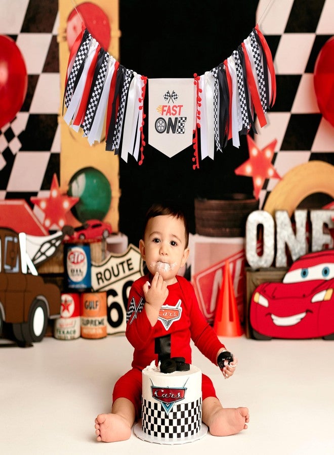 Jissoo Fast One High Chair Ribbon Banner - Racing Boys 1st Birthday Decorations,Red Black Ribbon Race Car Banner,Little Racer Birthday Photo Backdrop,Racing Vintage First Birthday Highchair Garland (Fast One Ribbon) - Image 5